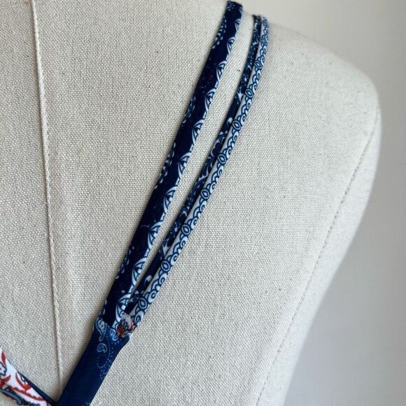 Multi-print Twist Bikini Top Size Medium Blue White and Coral Strappy Design No - Picture 5 of 11